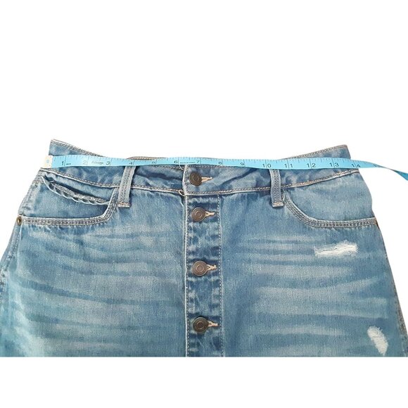 Mudd Skirt Womens Juniors 9 Blue Denim Button Front Distressed Raw Hem - Picture 5 of 6